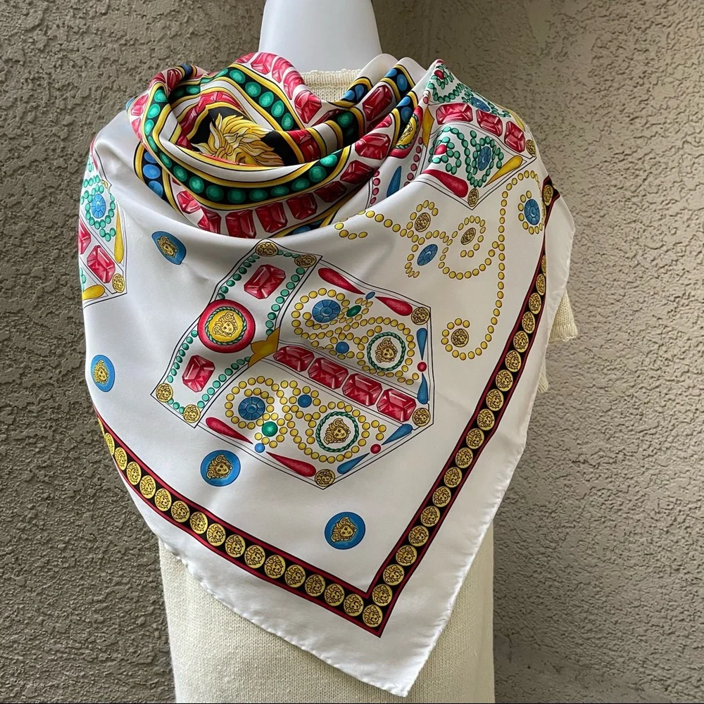 Vintage large multicolored Versace silk scarf